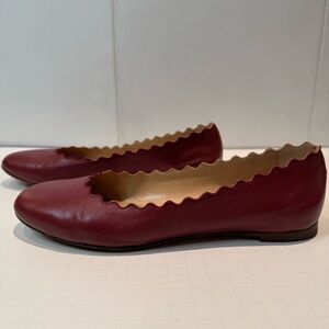 Chloe Lauren Scalloped Burgundy Leather Ballet Flats EU 36/US 6